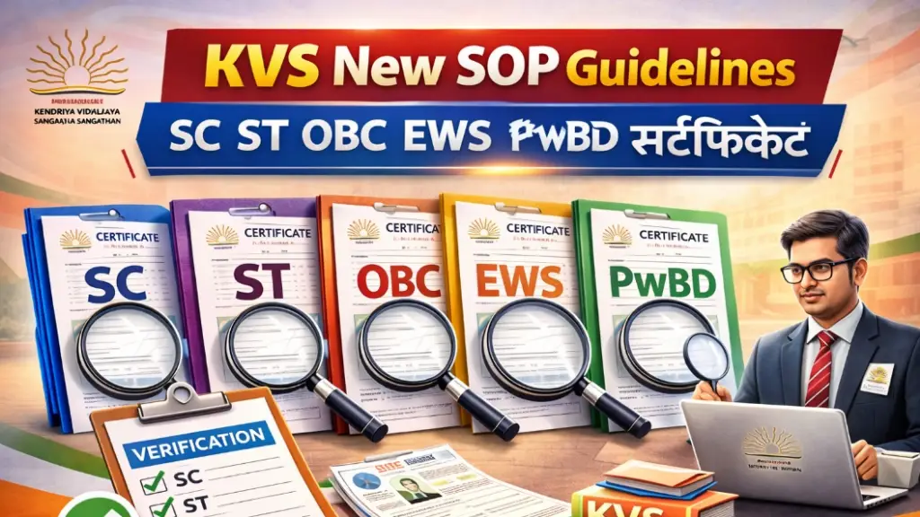 KVS New SOP Guidelines : SC ST OBC EWS PwBD सर्टिफिकेट वेरिफिकेशन में अब अधिक पारदर्शिता